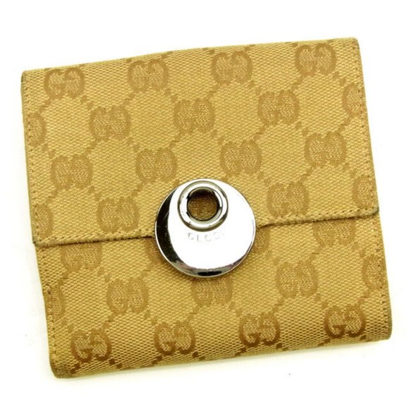 Gucci Wallet Purse Folding wallet GG Beige Red Woman unisex Authentic Used - Picture 1 of 6
